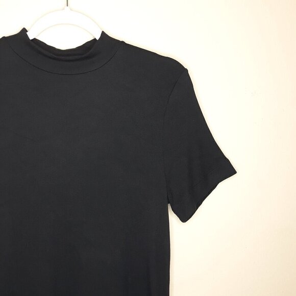 Aritzia Babaton Mock Turtleneck Micro Ribbed Top Short Sleeves Black 1X - Picture 3 of 8